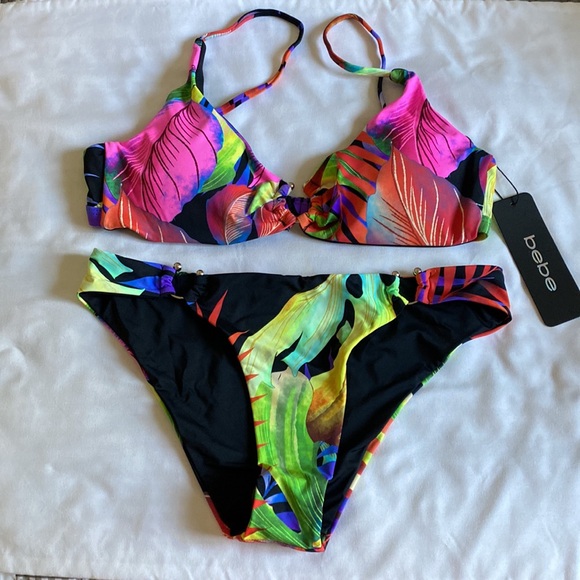 NWT bebe bikini 2 piece, tropical, size L - Picture 1 of 10